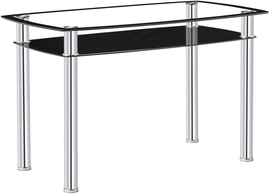 B085G5WNXV Henf Ding Table, Kitchen Double-Glazed Dining Table Minimallist Glass Kitchen Table Rectangular Transparent Metal Legs for Dining Room Kitchen