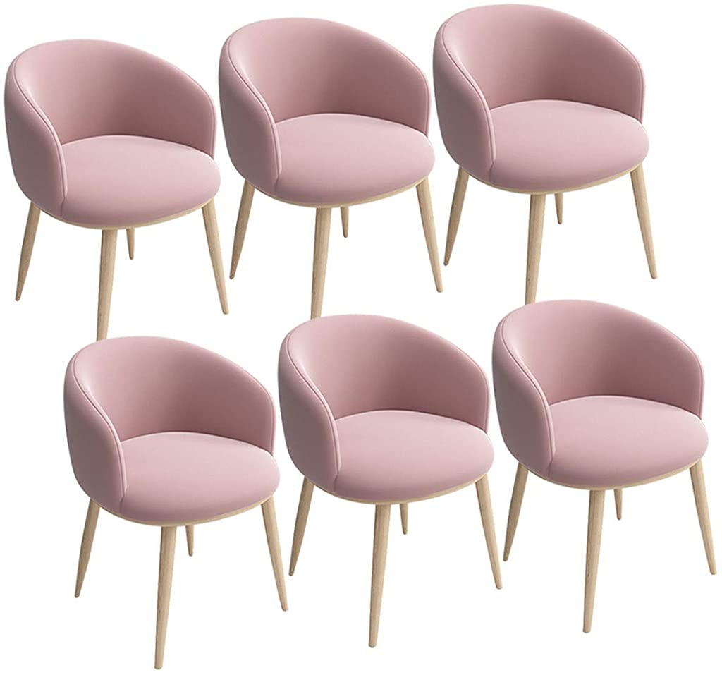 B0861HC87F ZCXBHD Dining ChairsSet of 6 Soft Velvet Seat and Back with Metal Legs Armchairs Vintage Kitchen Chairs for Dining Room and Living Room Desk Chair (Color : Pink)