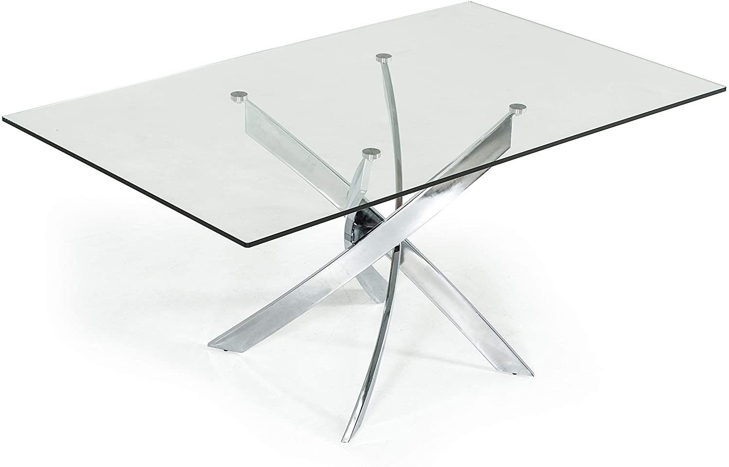 B071KBKR8V Limari Home The Padma Collection Modern Chrome Steel Metal and Tempered Glass Contemporary Rectangular Kitchen Dining Room Table