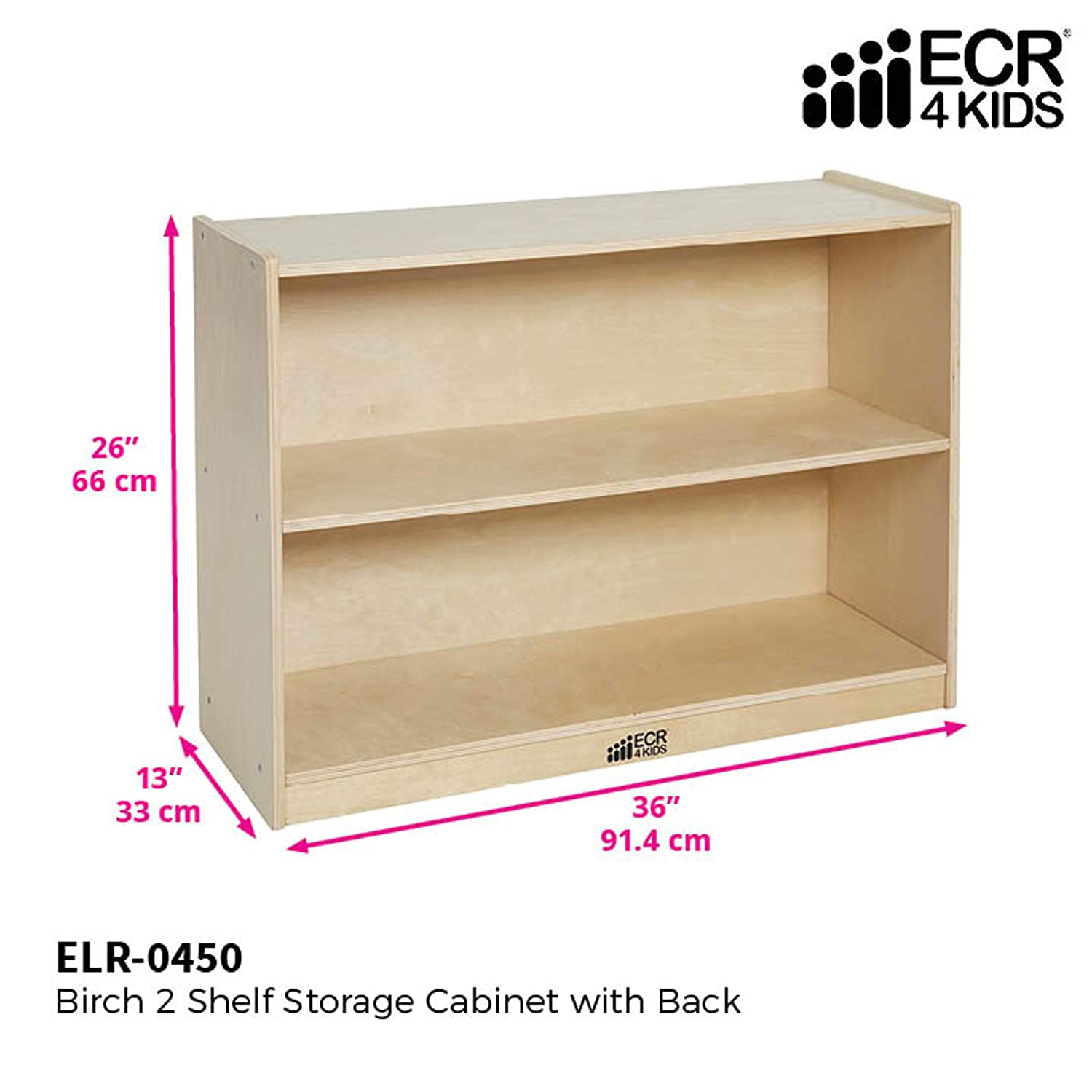 B00BH0RJCE ECR4Kids - ELR-0450 Birch 2 Shelf Storage Cabinet with Back, Wood Book Shelf Organizer/Toy Storage for Kids, Natural