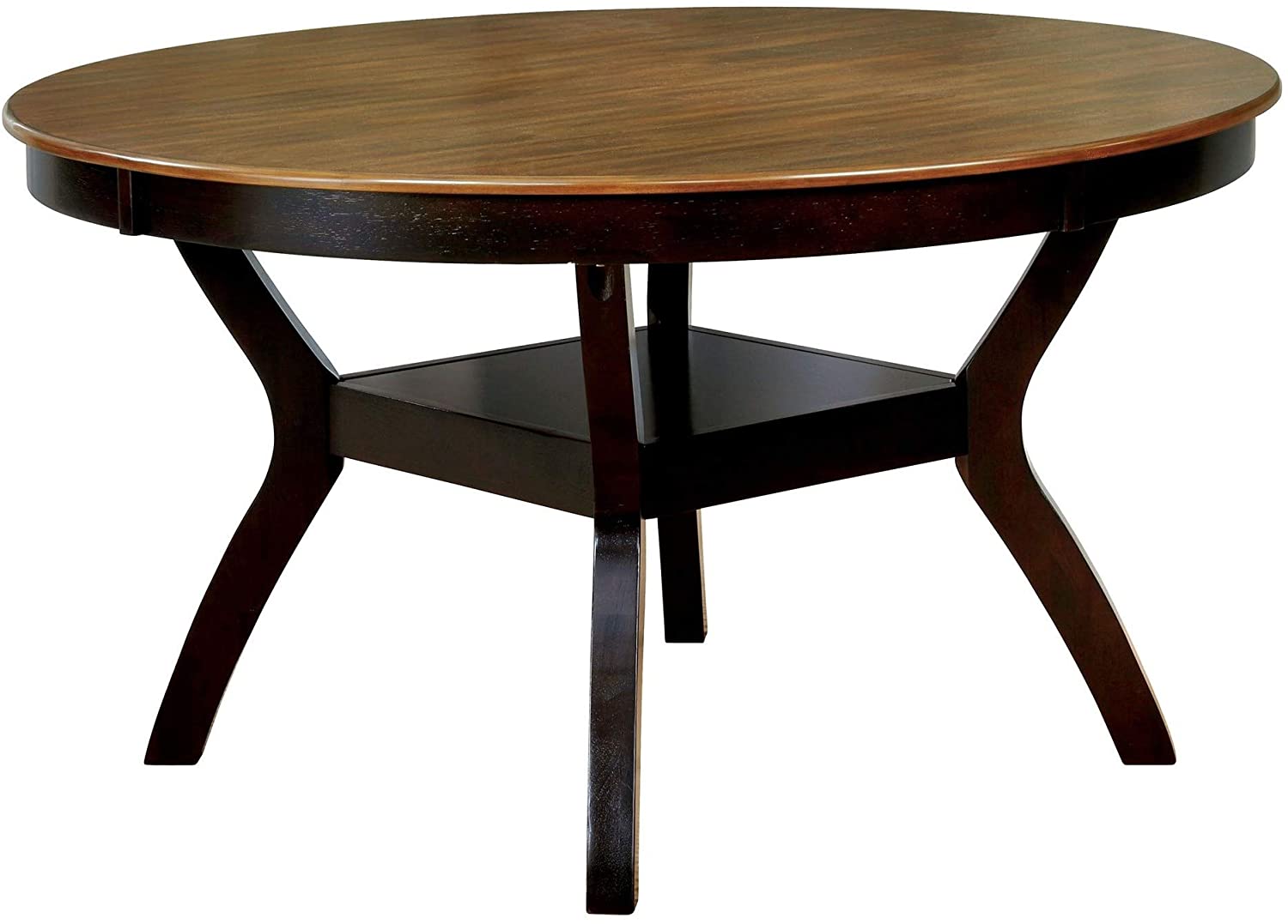 B08DSYZ9G1 Benjara 54 Inch Two Tone Round Dining Table with Angled Legs, Brown
