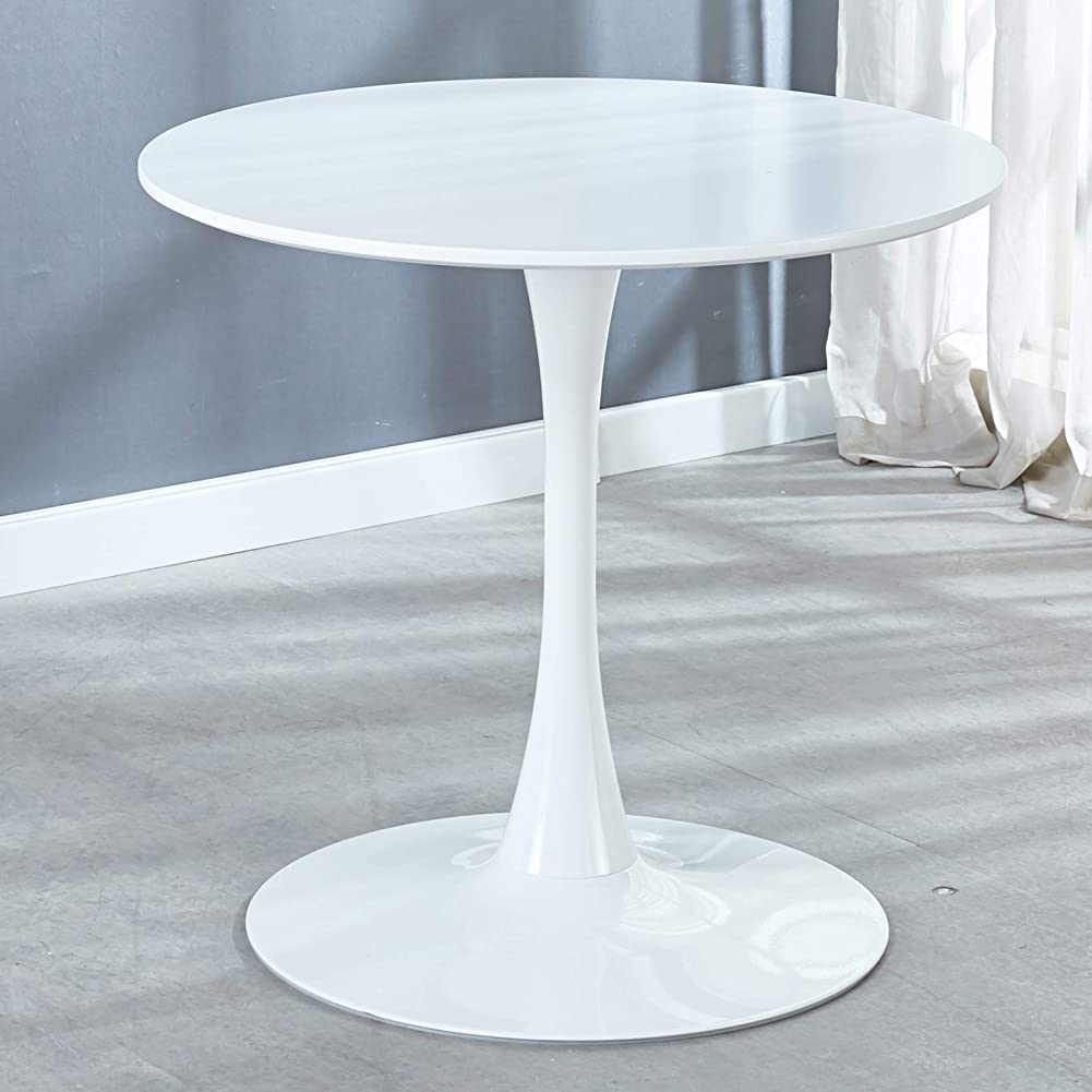 B08RXFJWFB White Round Dining Table, Modern Tulip Dining Room Table for 2-4 People, Circle Coffee Table Small Minimalist Kitchen Furniture, MDF Top, Metal Pedestal Base, 31.5" W, 28.7" H