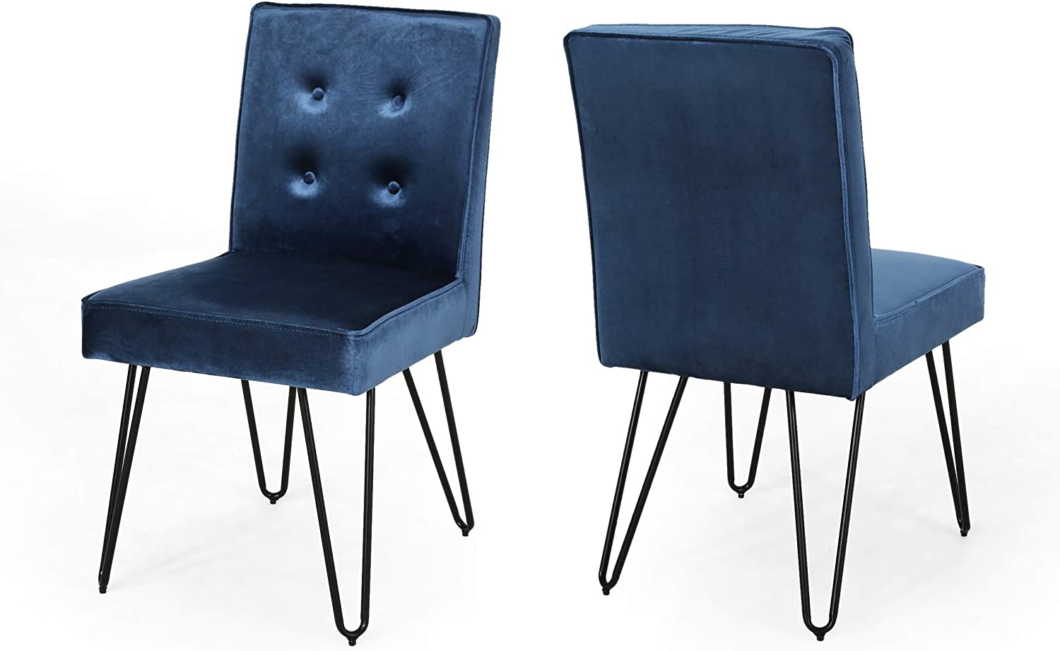 B07NZM511D Natalie Glam Tufted Velvet Dining Chairs with Iron Legs (Set of 2), Cobalt and Black Finish