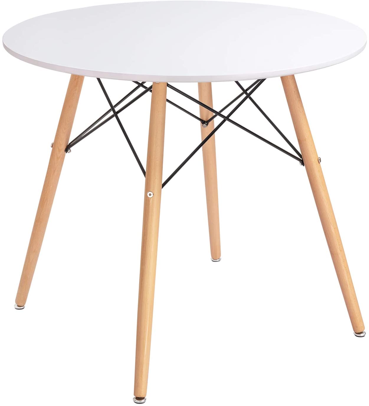 B0867L3FNT GUNJI Dining Table Modern Pedestal Round Kitchen Table Leisure Style Tea Coffee Dining Room Table with Wood Legs (White)
