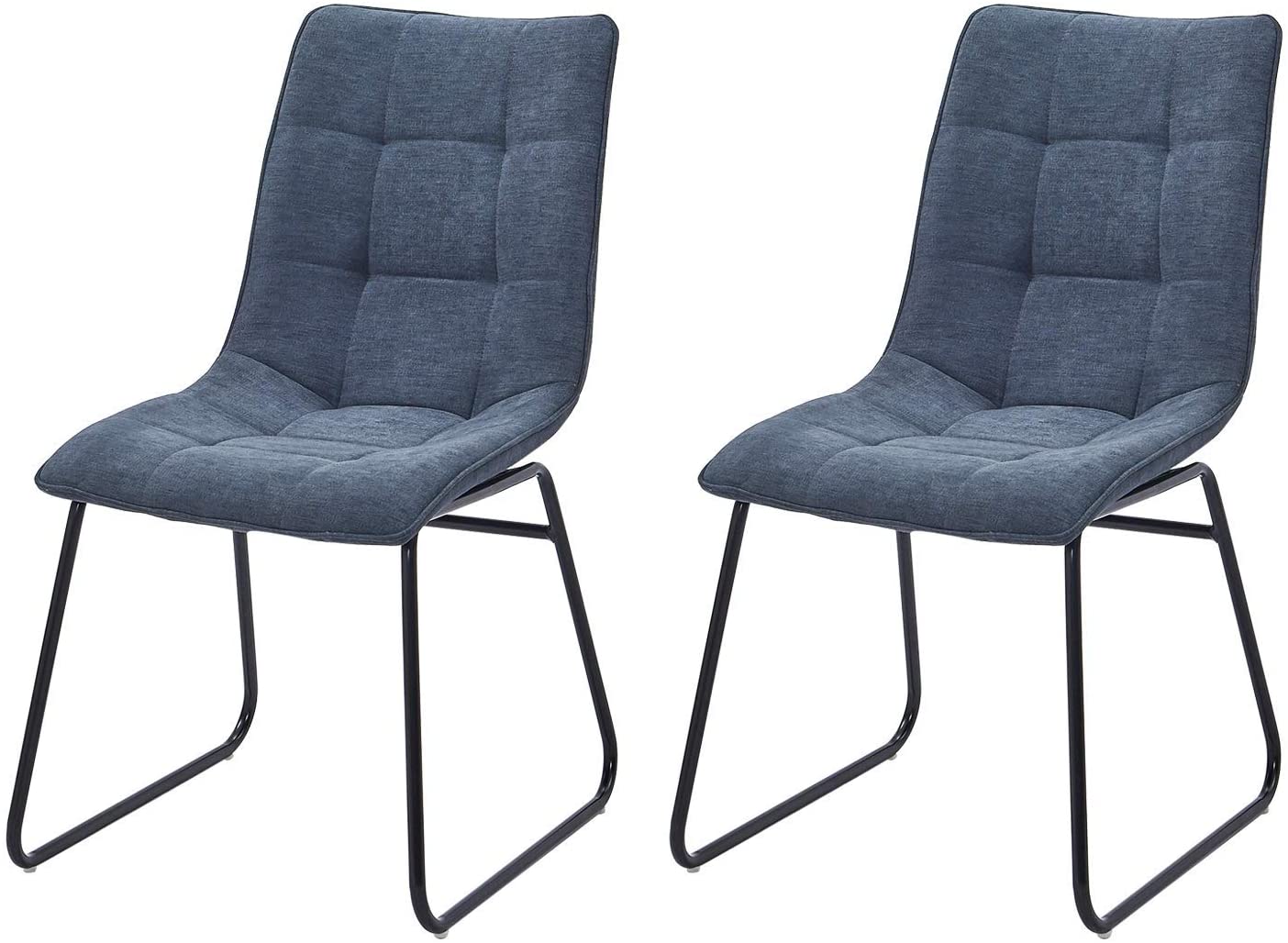 B087B93XVQ ZHONGQI Comfortable Set of 2 Ice Blue Mid-Back Lounge Dining Chairs Fabric Soft Seat Metal Leg for Living Kitchen Dining Room Scandinavian Style,Colour:Purplish Blue (Color : Purplish Blue)