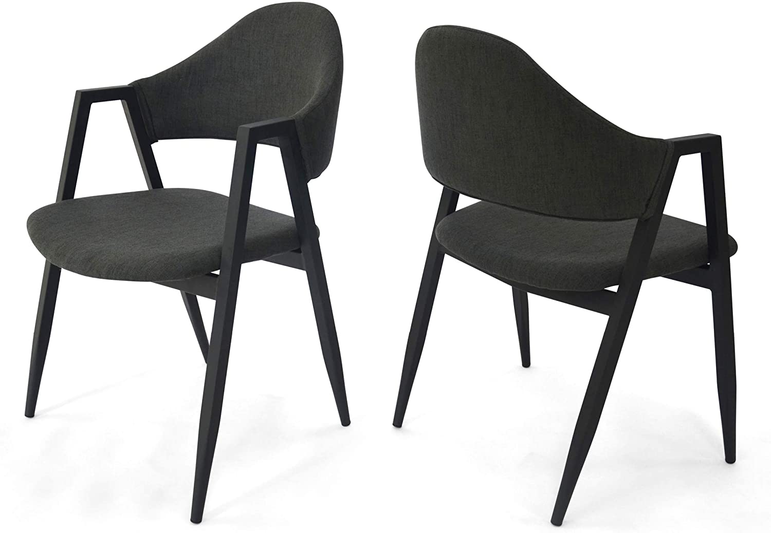 B07H822YZH Christopher Knight Home Jimena Mid-Century Modern Dining Chairs-Iron Legs-Retro-Open Back-Dark Gray and Matte Black