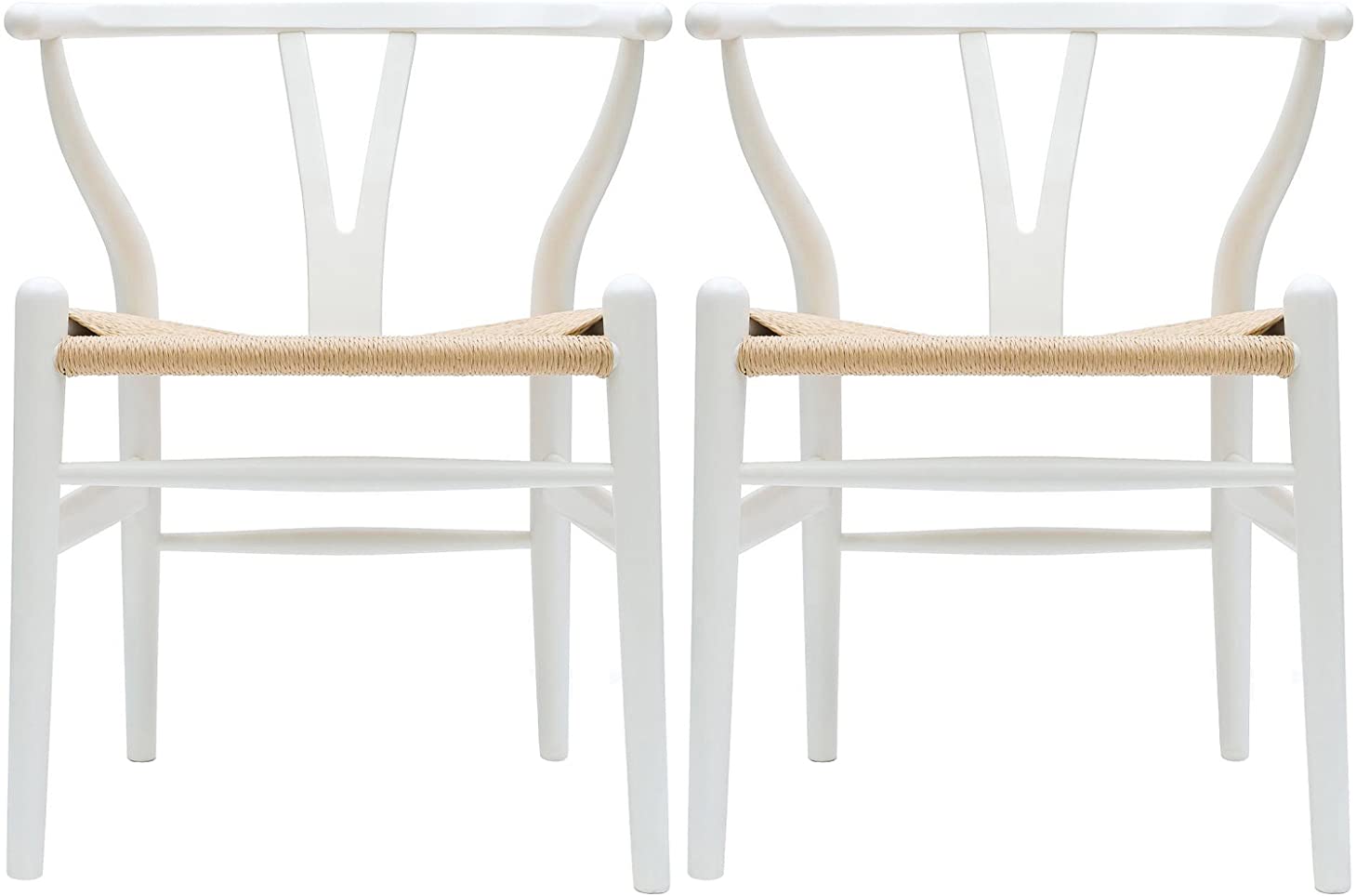 B01MAVZNAN 2xhome Set of Two (2) - White - Wishbone Wood Arm Chair Armchair Modern White with Natural Woven Seat Dining Room Chair