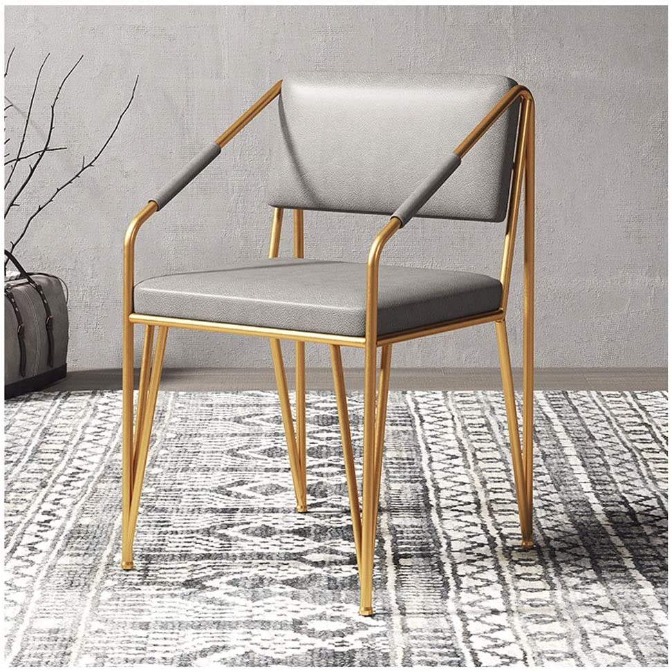 B08ML9WVT6 fevilady Dining Chairs Nordic Creative PU Dining Chair with Armrests Sturdy Golden Iron Foot Kitchen Chairs for Home Living Room Restaurant Dining Room Chairs (Color : Gray)