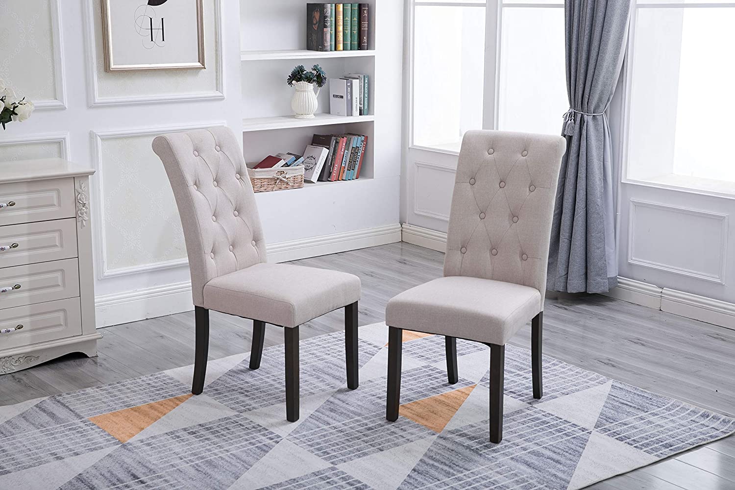B08K4561VB Dinning Room Chair Set of 2 Upholstery Fabric Kitchen Chairs Elegant Solid Wood Tufted Dining Room Set with Solid Wood Legs