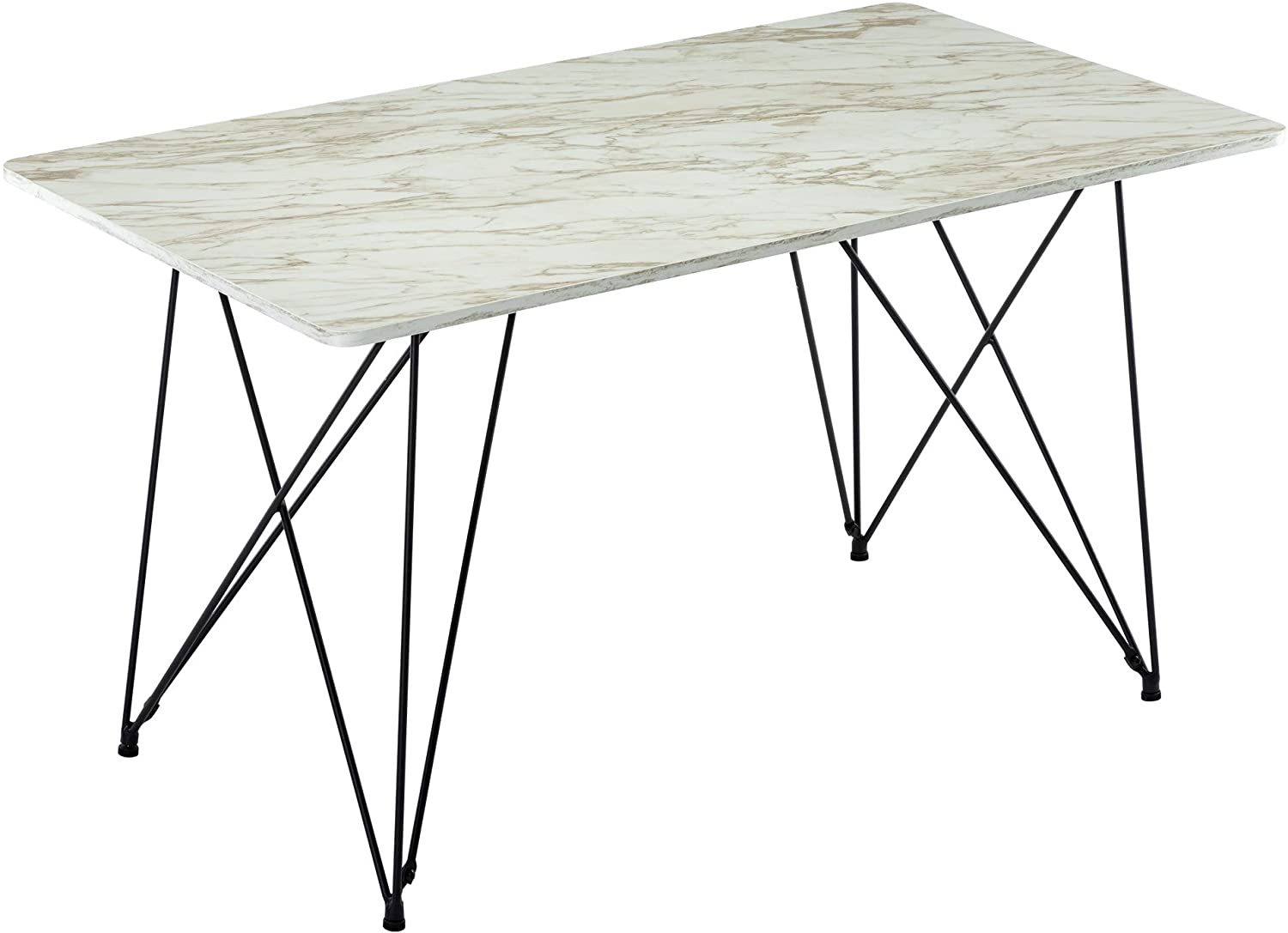 B08KPW8YL8 DAGONHIL Modern Wood and Metal Pedestal Rectangle Dining Table, 53" L(White Marble)