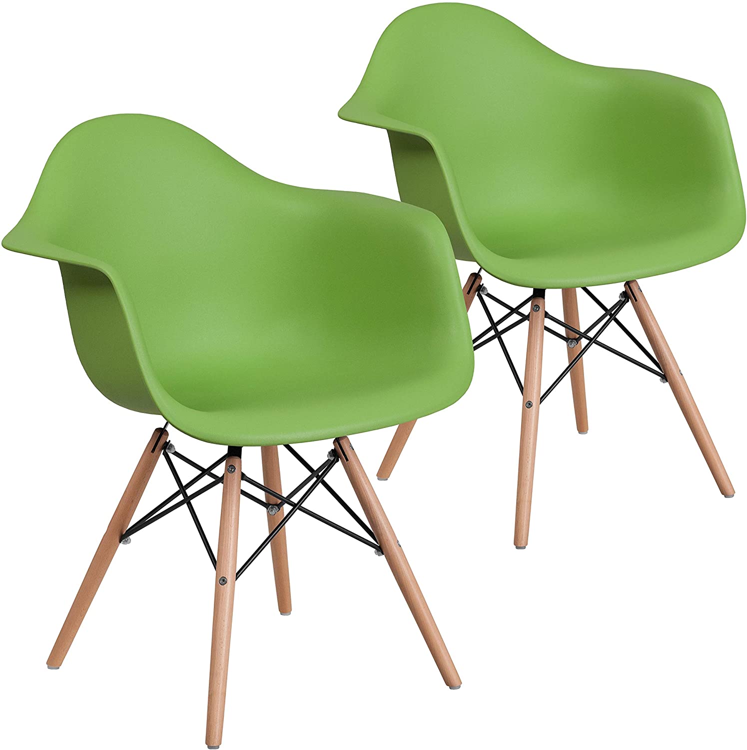 B07659DXZP Flash Furniture 2 Pk. Alonza Series Green Plastic Chair with Wooden Legs