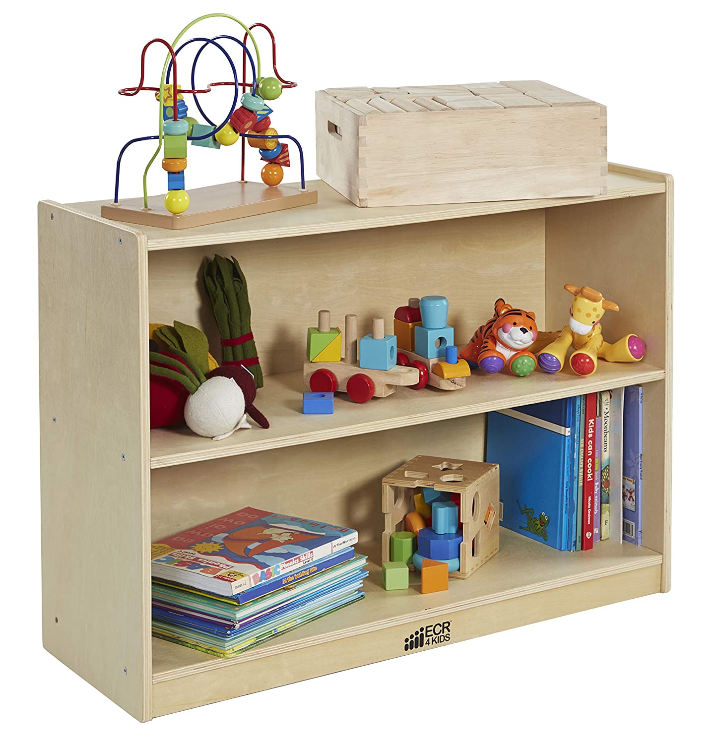 B00BH0RJCE ECR4Kids - ELR-0450 Birch 2 Shelf Storage Cabinet with Back, Wood Book Shelf Organizer/Toy Storage for Kids, Natural