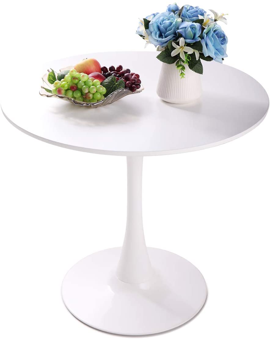 B07F65JTWZ TOBBI 31.5" White Tulip Table - Mid-Century Dining Table with Round MDF Table Top, End Table Leisure Coffee Table Kitchen Table Small Office Table for 2 or 4 Person
