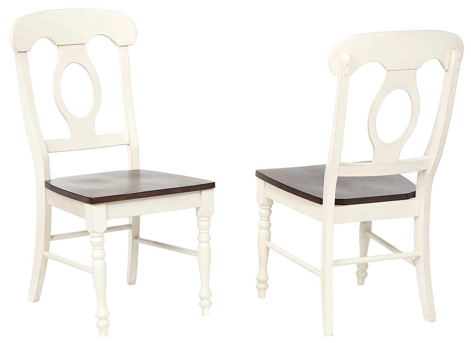 B07HRLPJBY Sunset Trading Andrews Dining Chairs, Distressed antique white with chestnut seat