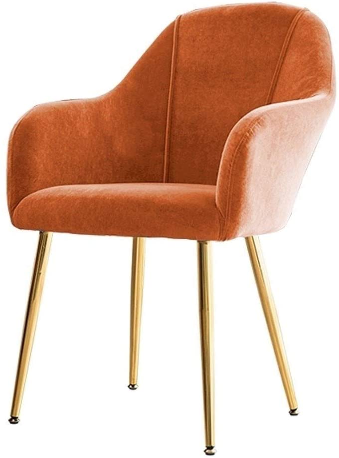 B08P5NH81V MZP Dining Room Chair Kitchen Side Chair for Bedroom Living Room Velvet Dining Chair with Arms Rest Back Support and Golden Metal Legs (Color : Orange)