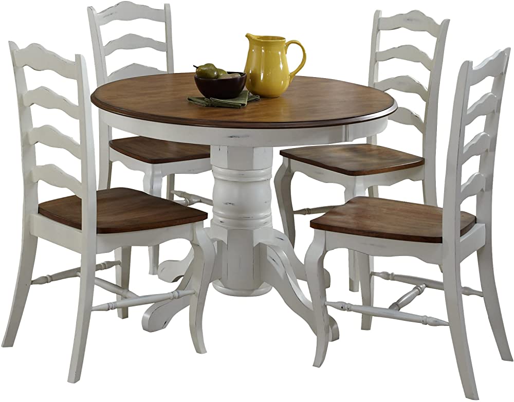 B00G12WGU8 French Countryside Oak/White 42" Round Pedestal Dining Table with 4 Chairs by Home Styles