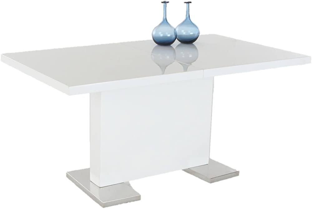 B07FK5NJDG INSPIRER STUDIO IRIS Extendible Dining Table Pedestal Table MDF High-Gloss White