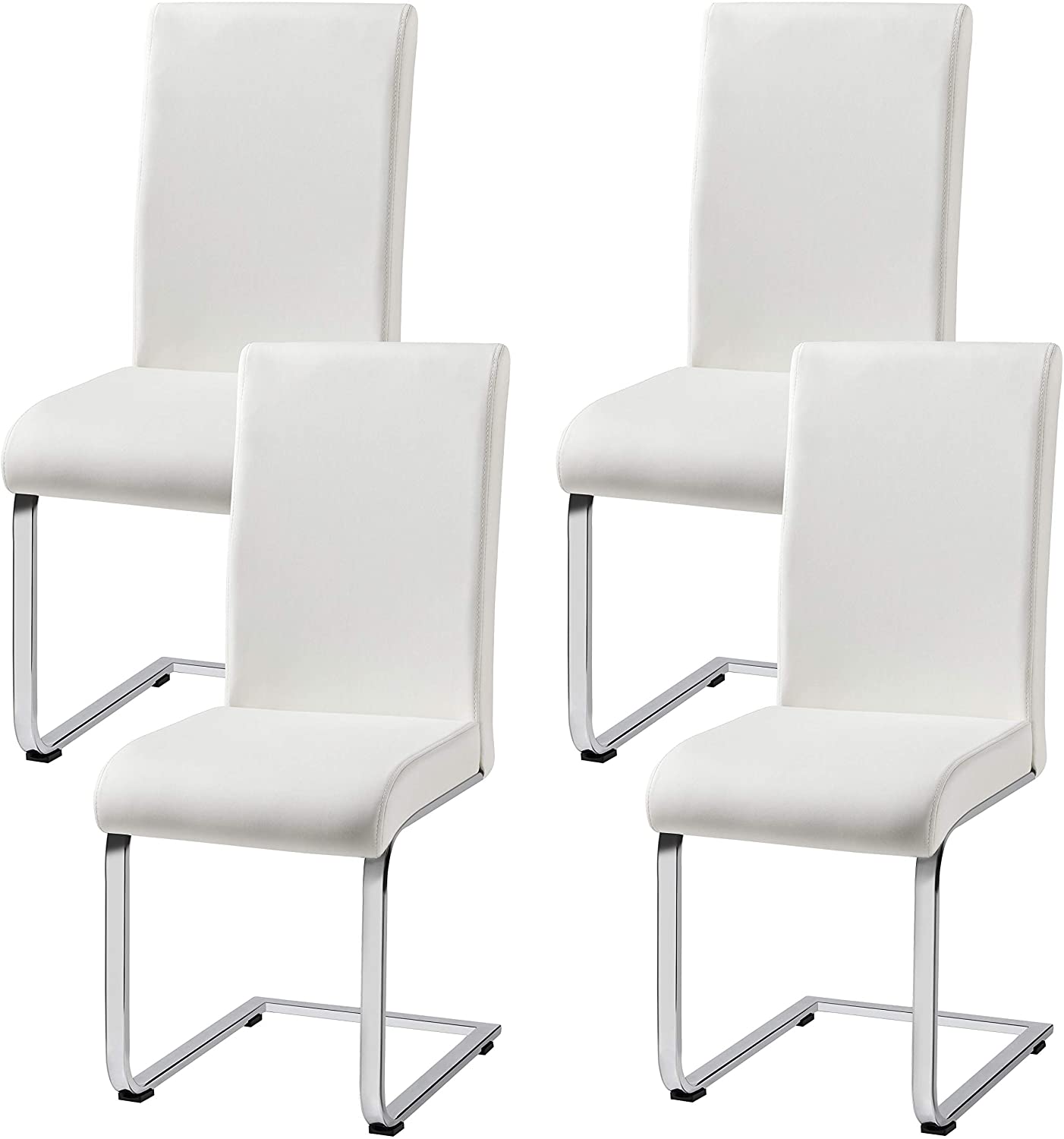 B08LSX2FLG Topeakmart 4pcs Dining Chairs Armless Dining/Living Room Kitchen Chairs PU Leather Upholstered Seat and Metal Legs Side Chairs with High Back Modern, White