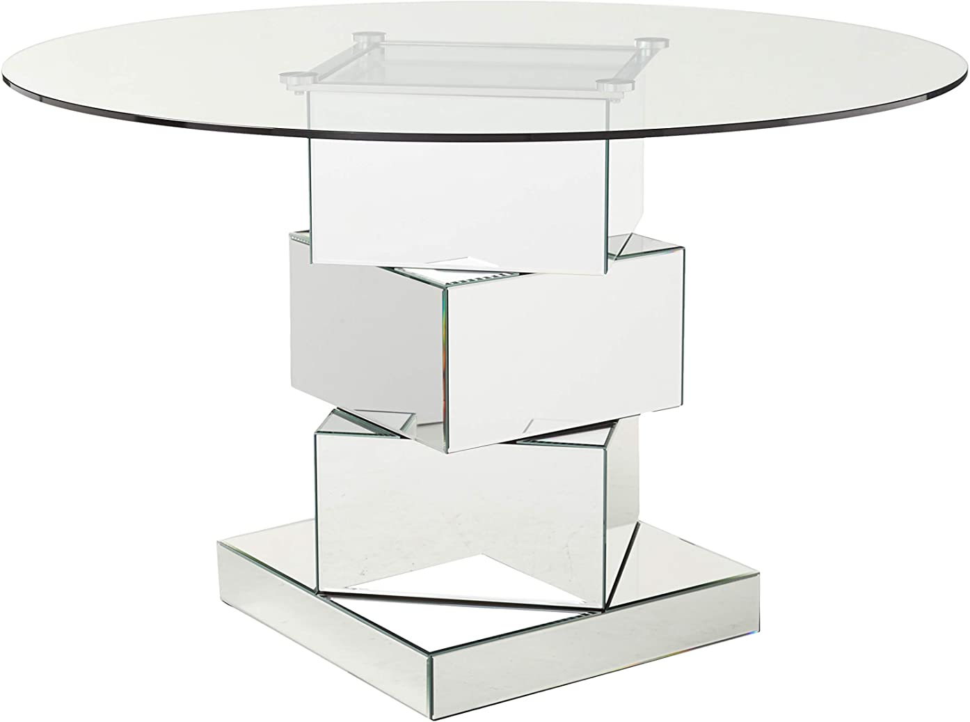 B07GTC3YG7 Meridian Furniture Haven Collection Modern Contemporary Mirrored Dining Table with Round Tempred Glass Top, 50" W x 50" D x 31.5" H