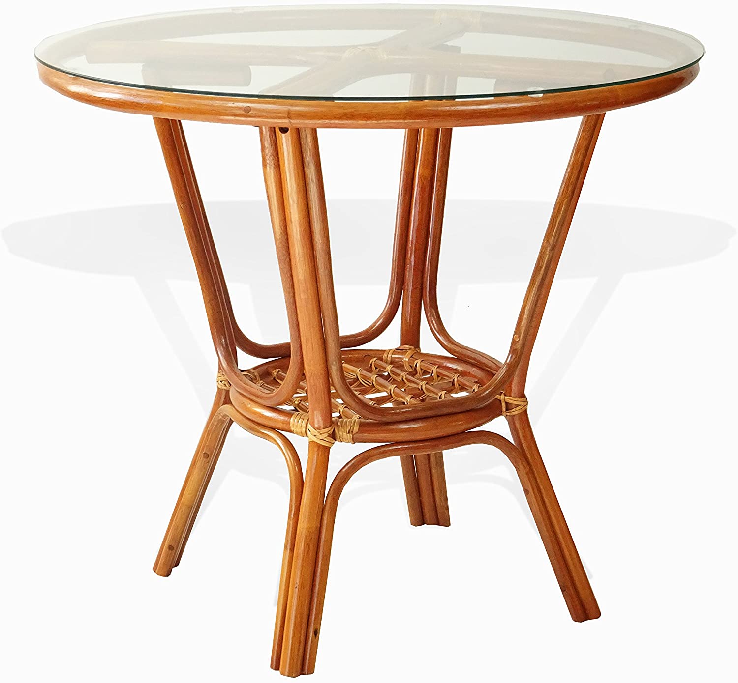 B0791LB9M5 Pelangi Rattan Wicker Round Dining Table with Glass Top, Colonial