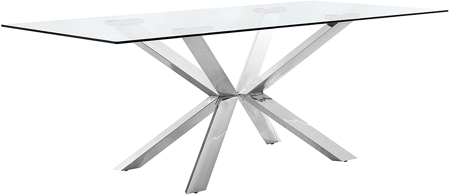 B01MTEXJOB Meridian Furniture Juno Collection Modern | Contemporary Dining Table with a Rich Chrome Stainless Steel Base and Thick Glass Top, 78" W x 39" D x 30" H